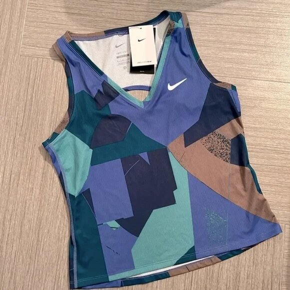 NEW Nike Womens Running Tennis Athletic Tank Sm Dri Fit Colorful Geometric Print - Picture 1 of 2